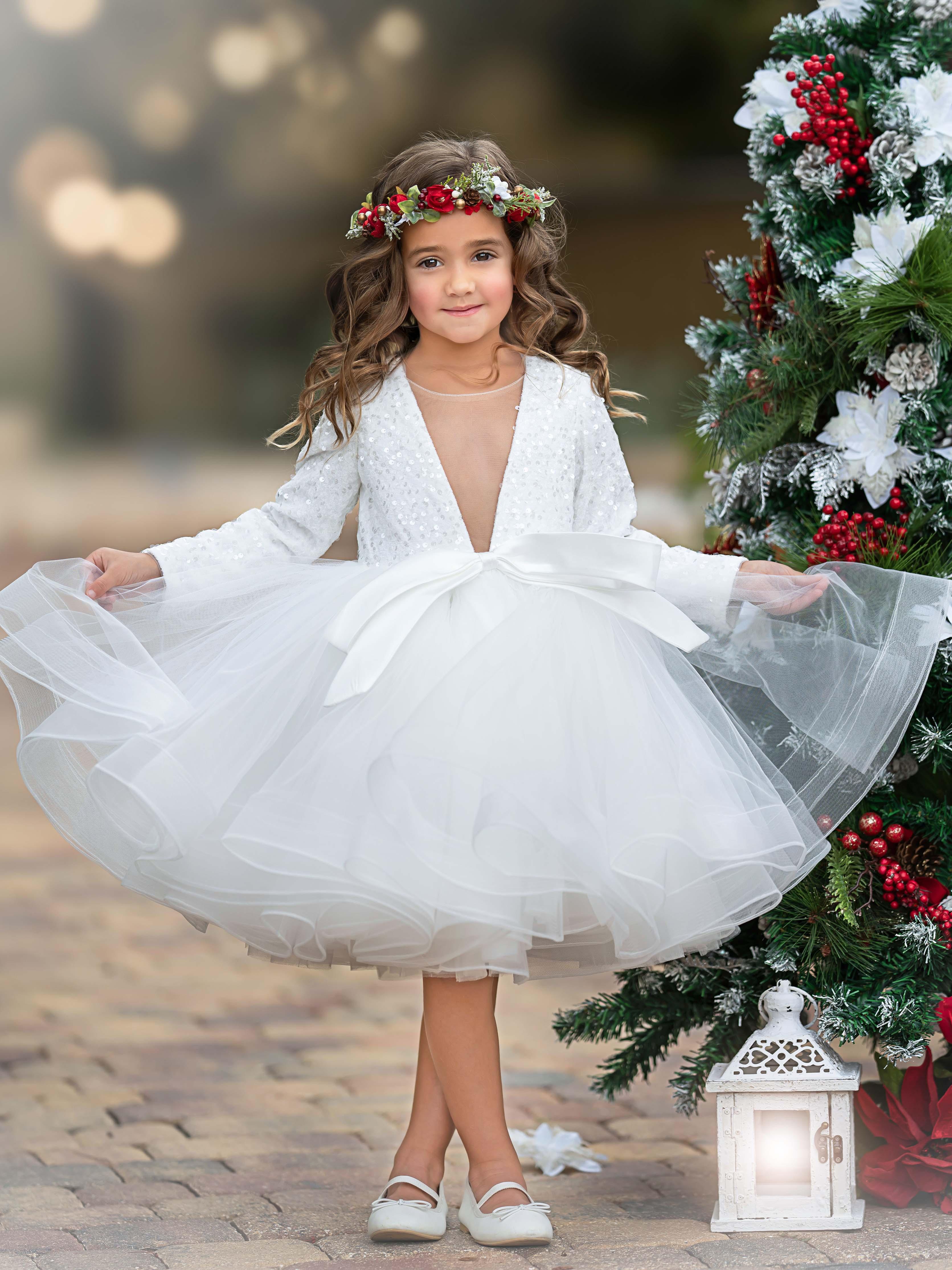 Sequin Deep V-Neck Tulle Knee-length Festive Holiday Christmas