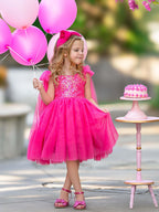 Sequins Tulle Knee-length Birthday Party Dress
