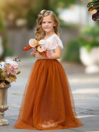 Vestido bohemio de encaje naranja quemado hasta los tobillos para niña de las flores 