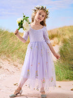 Sage Scoop Neck Cloth Surface and Tulle Flower Girl Dress