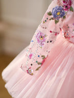Vestido para bebé niña con mangas largas, volantes y lentejuelas color lila hasta la rodilla 