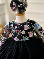 Vestido para bebé niña con mangas largas, volantes y lentejuelas color lila hasta la rodilla 