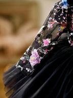 Vestido para bebé niña con mangas largas, volantes y lentejuelas color lila hasta la rodilla 