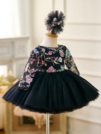 Vestido para bebé niña con mangas largas, volantes y lentejuelas color lila hasta la rodilla 