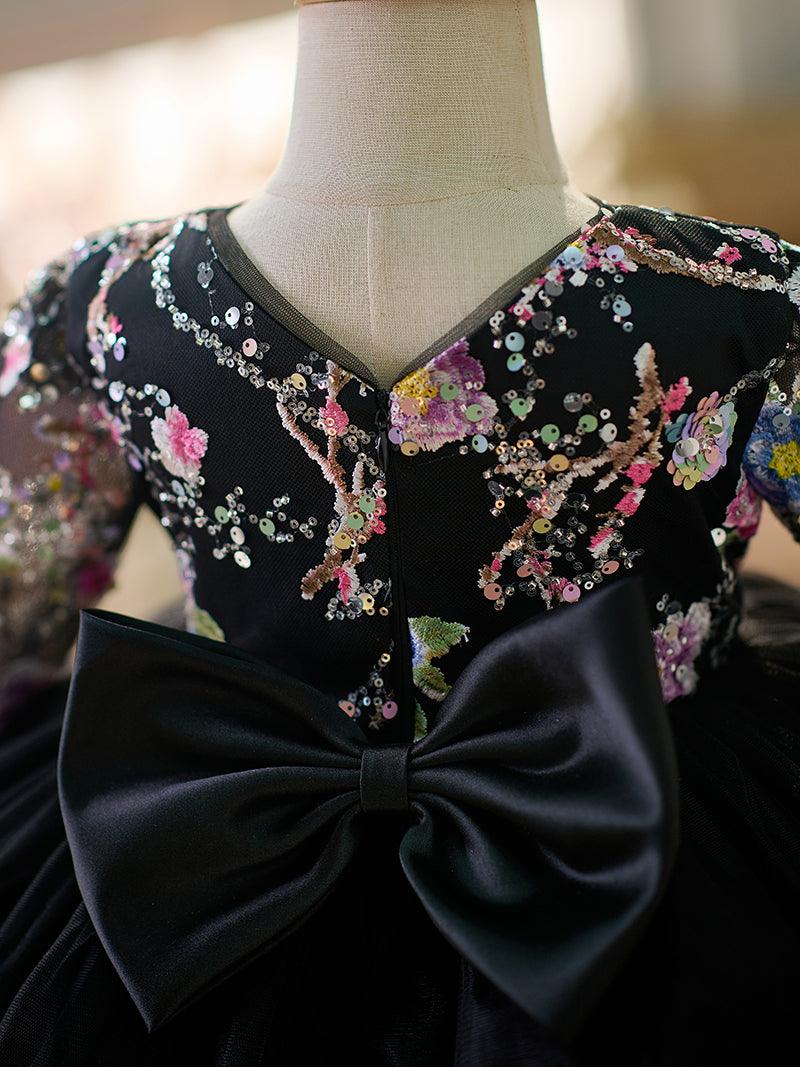 Vestido para bebé niña con mangas largas, volantes y lentejuelas color lila hasta la rodilla 