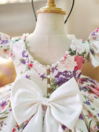 Vestido floral con mangas abullonadas hasta la rodilla para niña 