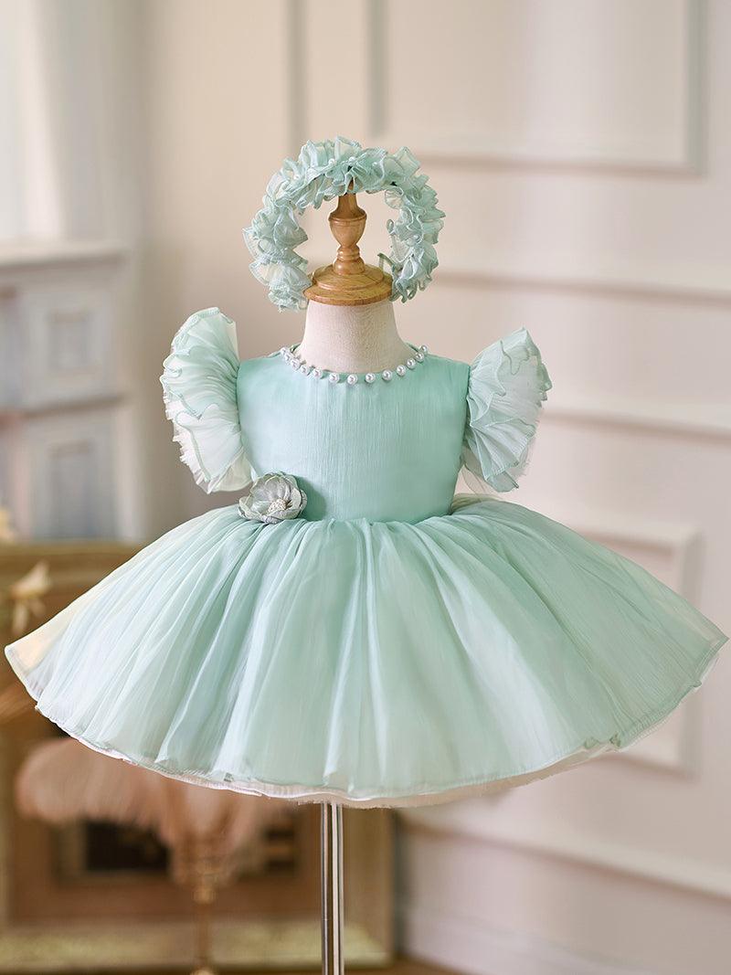 Vestido de organza hasta la rodilla para fiesta de primer cumpleaños de niña 