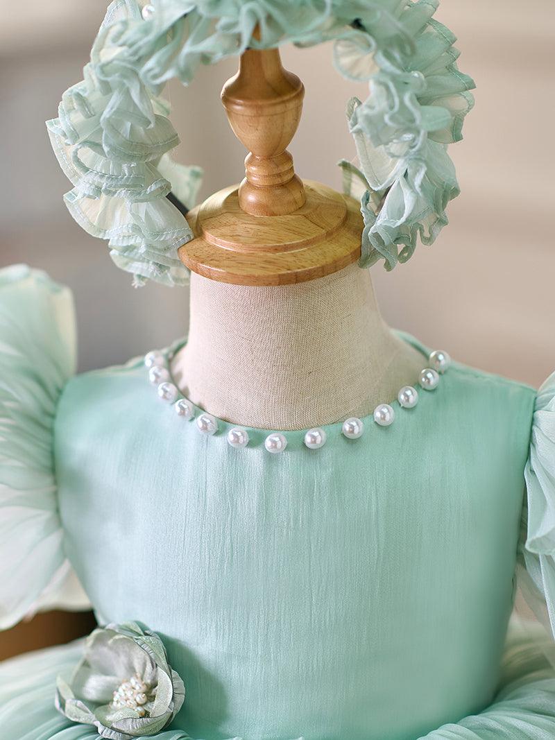 Vestido de organza hasta la rodilla para fiesta de primer cumpleaños de niña 