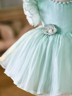 Vestido de organza hasta la rodilla para fiesta de primer cumpleaños de niña 