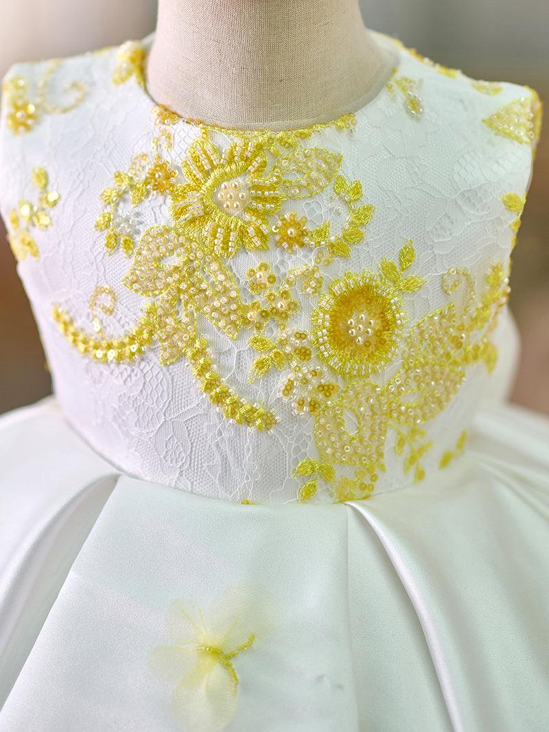 Vestido de satén con encaje hasta la rodilla para niña 