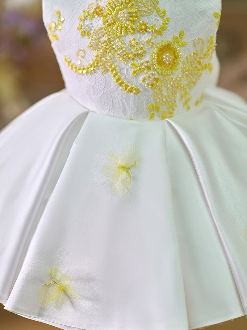 Vestido de satén con encaje hasta la rodilla para niña 