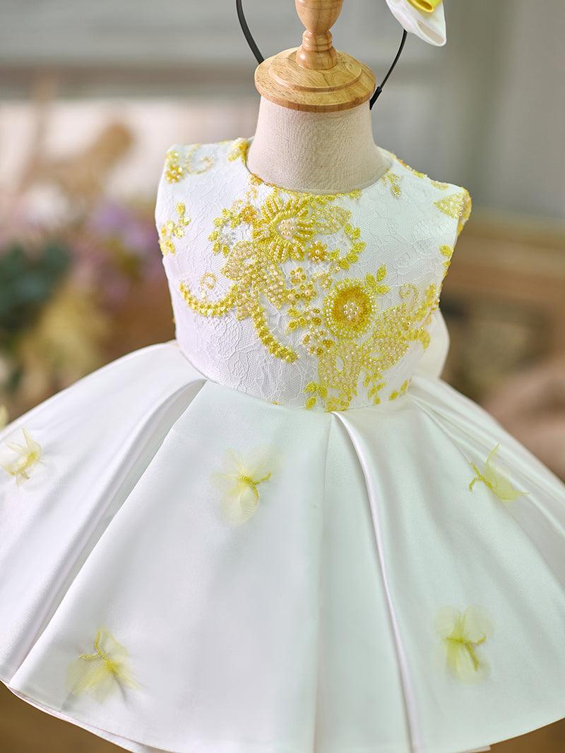 Vestido de satén con encaje hasta la rodilla para niña 
