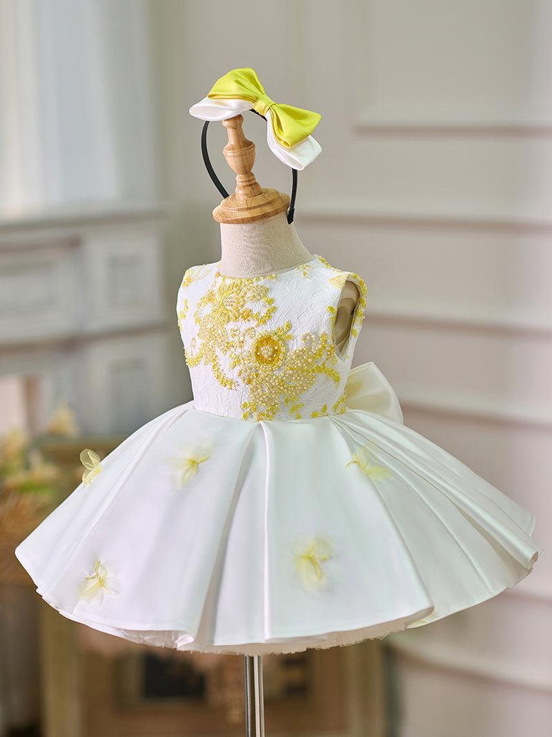 Vestido de satén con encaje hasta la rodilla para niña 