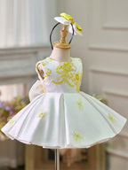 Vestido de satén con encaje hasta la rodilla para niña 