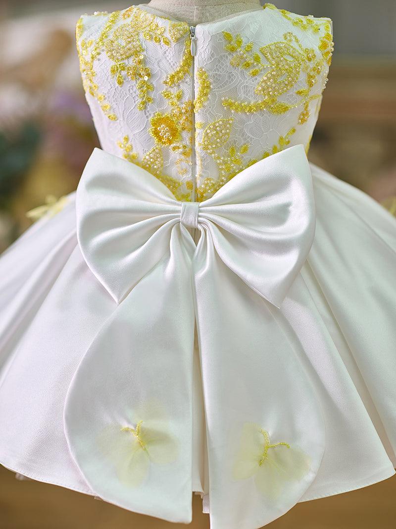Vestido de satén con encaje hasta la rodilla para niña 