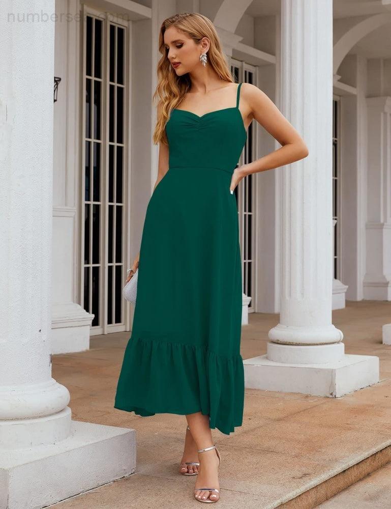 Numbersea Spaghetti Strap Chiffon Bridesmaid Dress Ankle Length Formal A Line Cocktail Party Homecoming Dress for Juniors SEA28028-numbersea