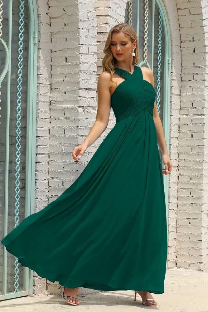 Numbersea Women Halter Chiffon Bridesmaid Dress A-line Long Formal Prom Gown SEA28015-numbersea