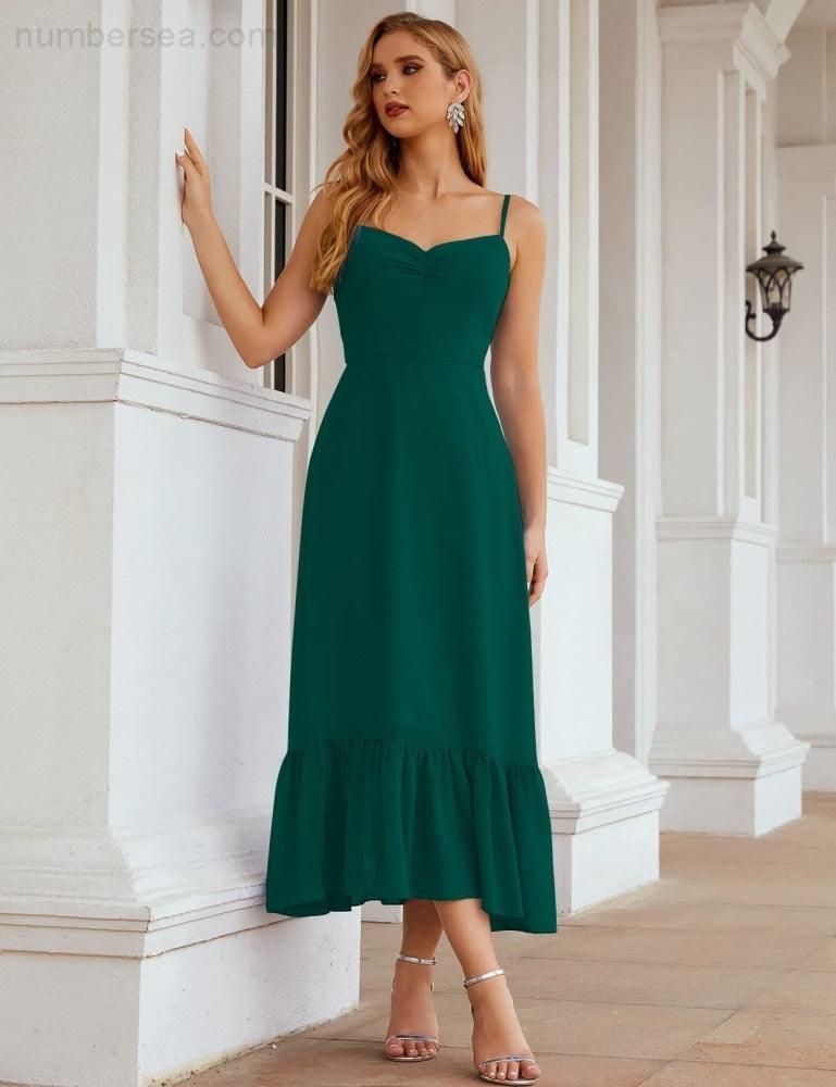 Numbersea Spaghetti Strap Chiffon Bridesmaid Dress Ankle Length Formal A Line Cocktail Party Homecoming Dress for Juniors SEA28028-numbersea
