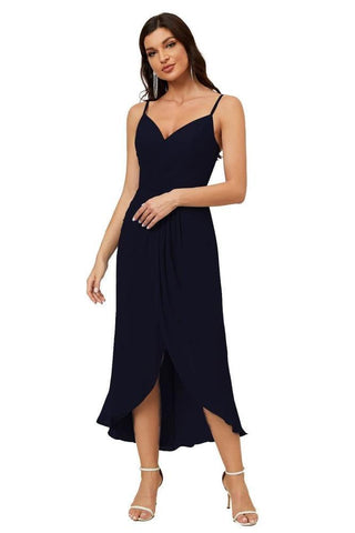 Numbersea Spaghetti Chiffon V Neck Bridesmaid Dress Mid-Length Slit Formal Prom Dress Homecoming Dress 2803-numbersea