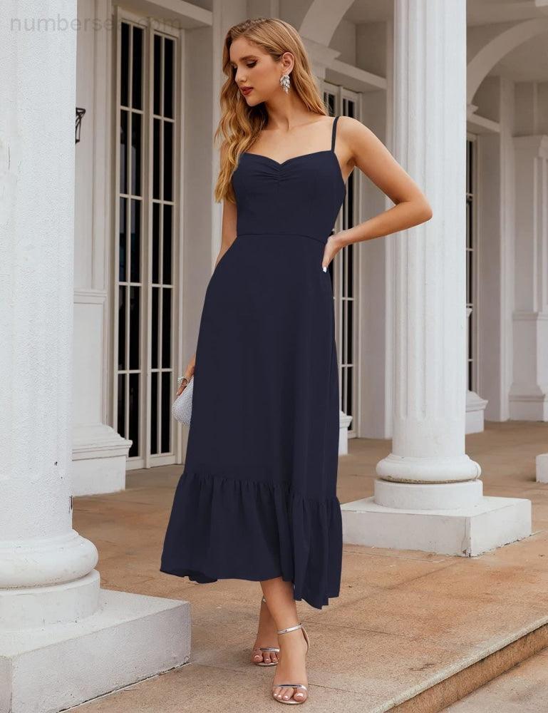 Numbersea Spaghetti Strap Chiffon Bridesmaid Dress Ankle Length Formal A Line Cocktail Party Homecoming Dress for Juniors SEA28028-numbersea