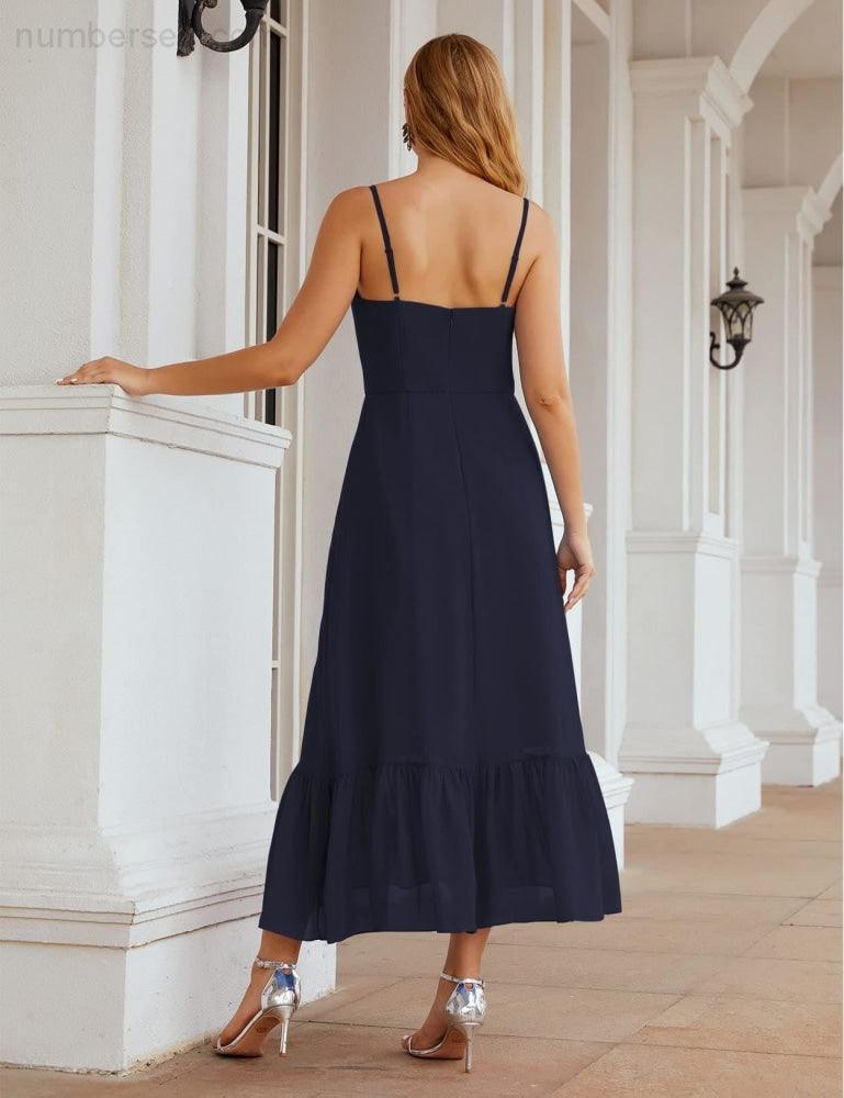 Numbersea Spaghetti Strap Chiffon Bridesmaid Dress Ankle Length Formal A Line Cocktail Party Homecoming Dress for Juniors SEA28028-numbersea