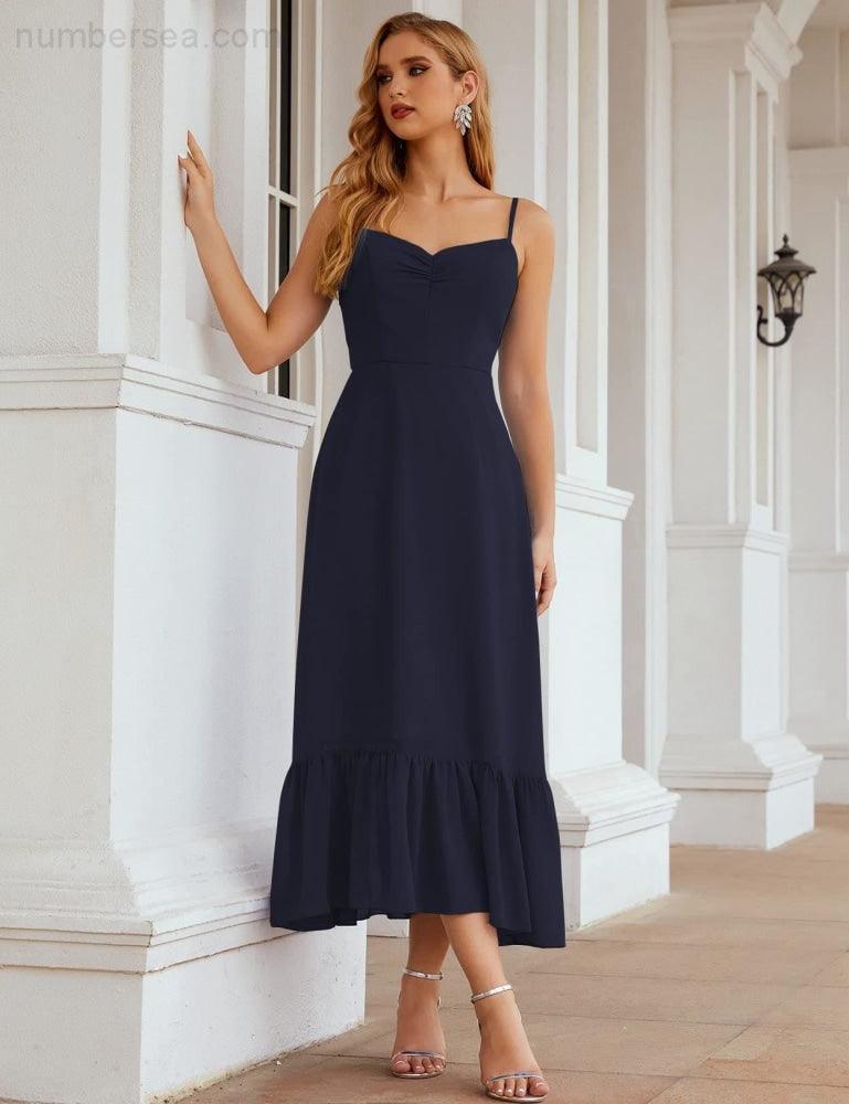 Numbersea Spaghetti Strap Chiffon Bridesmaid Dress Ankle Length Formal A Line Cocktail Party Homecoming Dress for Juniors SEA28028-numbersea