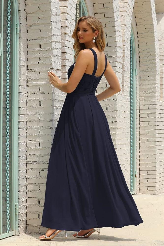 Numbersea Women Halter Chiffon Bridesmaid Dress A-line Long Formal Prom Gown SEA28015-numbersea
