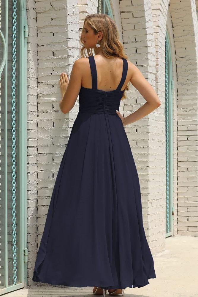 Numbersea Women Halter Chiffon Bridesmaid Dress A-line Long Formal Prom Gown SEA28015-numbersea