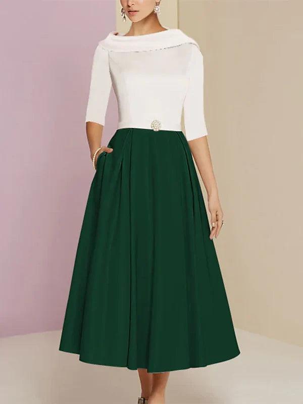 Numbersea Mother Of The Bride Dresses A-Line/Princess Jewel Neck Half Sleeve Tea Length