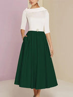 Numbersea Mother Of The Bride Dresses A-Line/Princess Jewel Neck Half Sleeve Tea Length