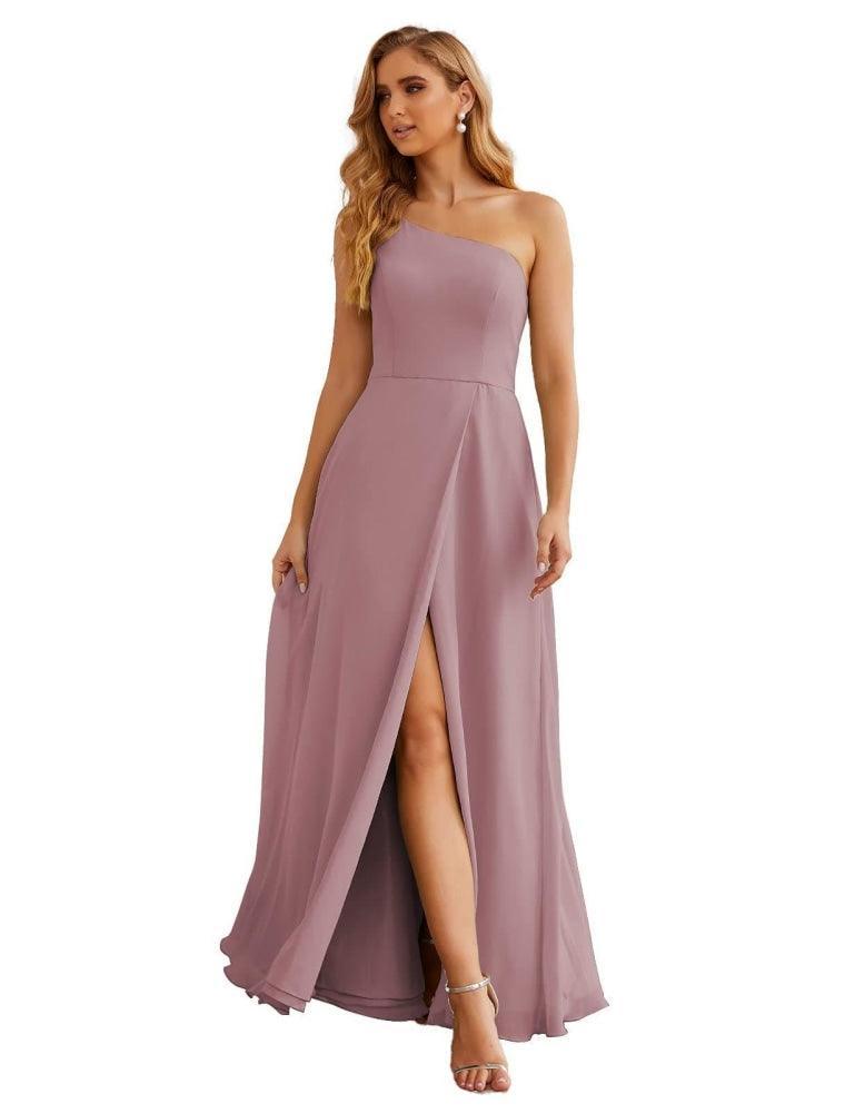 NumberSea - Numbersea One Shoulder Chiffon Bridesmaid Dresses Long Formal Homecoming Prom Gowns for Women Party Wedding Evening SEA28052