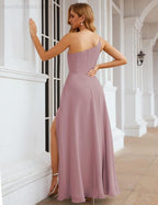 NumberSea - Numbersea One Shoulder Chiffon Bridesmaid Dresses Long Formal Homecoming Prom Gowns for Women Party Wedding Evening SEA28052