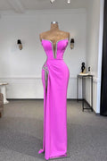 Designer-Ballkleid mit Schlitz vorne, trägerlos, ärmellos, Strass, Tüll, Satin