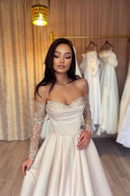 Designer Langes, schlichtes A-Linien-Ballkleid aus Satin mit Herzausschnitt und Pailletten und Ärmeln
