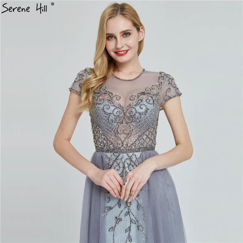 Dubai Crystal Short Sleeve Evening Dresses Design 2024 Luxury Mermaid Sexy Formal Dress Serene Hill LA60960