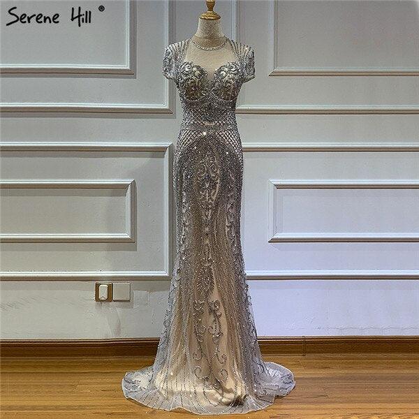 NumberSea-Dubai Grey Full Diamond Sexy Evening Dresses 2024 Cap Sleeve Luxury Mermaid Formal Dress Serene Hill LA60934