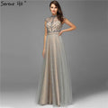 Dubai Grey High-end O-Neck Sexy Evening Dresses  Sleeveless A-Line Diamond Beading Formal Dress Real Photo LA70142
