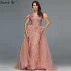 Dubai Grey Sleeveless Tulle Evening Dresses Design 2024 Crystal Feathers Luxury Formal Dress Serene Hill LA70020