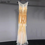 On Sale no return no refundSale Dubai Latest Design Blue Gold Sleeveless Evening Dresses 2024 Beading Sequined Luxury Evening Dress Long Real Photo LA60783