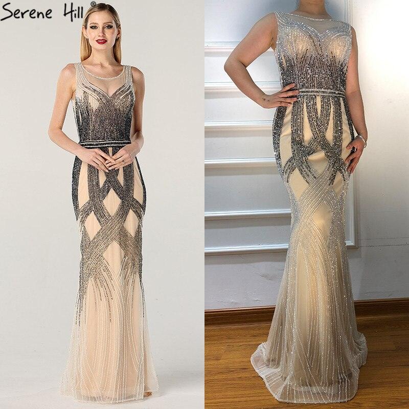 On Sale no return no refundSale Dubai Latest Design Blue Gold Sleeveless Evening Dresses 2024 Beading Sequined Luxury Evening Dress Long Real Photo LA60783