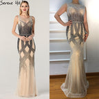 On Sale no return no refundSale Dubai Latest Design Blue Gold Sleeveless Evening Dresses 2024 Beading Sequined Luxury Evening Dress Long Real Photo LA60783