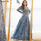 dubai Luxury Designer Navy Blue Lace Beaded  A line Muslim  Long Evening Dresses 2024 Formal Dress Serene Hill Plus Size LA60900