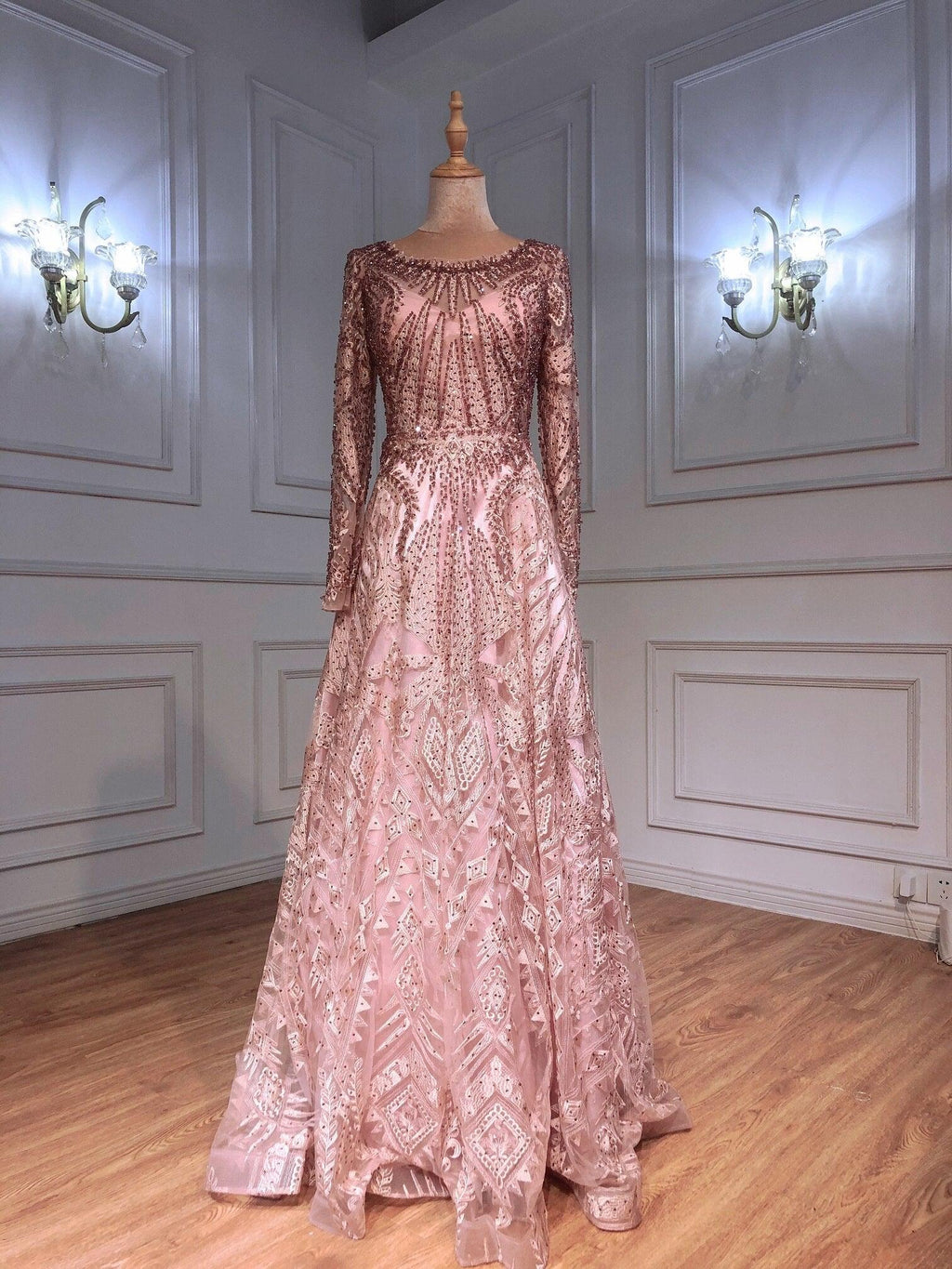 dubai Luxury Designer Navy Blue Lace Beaded  A line Muslim  Long Evening Dresses 2024 Formal Dress Serene Hill Plus Size LA60900