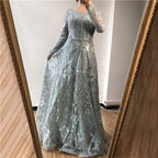 dubai Luxury Designer Navy Blue Lace Beaded  A line Muslim  Long Evening Dresses 2024 Formal Dress Serene Hill Plus Size LA60900