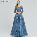 dubai Luxury Designer Navy Blue Lace Beaded  A line Muslim  Long Evening Dresses 2024 Formal Dress Serene Hill Plus Size LA60900
