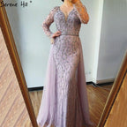 Dubai Luxury Grey With DetachableTrain Evening Dresses  Long Diamond Mermaid Beading Formal Dress Serene Hill LA70341
