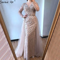 Dubai Luxury Grey With DetachableTrain Evening Dresses  Long Diamond Mermaid Beading Formal Dress Serene Hill LA70341