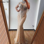 Dubai Luxury High-end  Evening Dresses Champagne Grey Beaded Tassel Formal Serene Hill LA60811