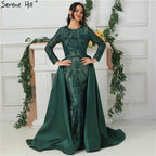 Dubai Peach Luxury Mermaid Vintage Evening Dress Sequined Long Sleeves With Train Evening Gowns 2024 Serene Hill LA6613