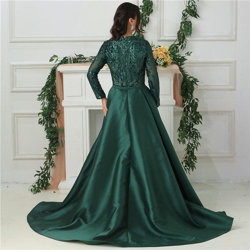 Dubai Peach Luxury Mermaid Vintage Evening Dress Sequined Long Sleeves With Train Evening Gowns 2024 Serene Hill LA6613